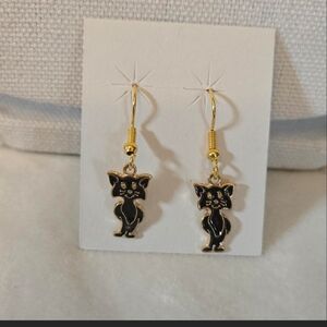 Gold and Black Cat Earrings